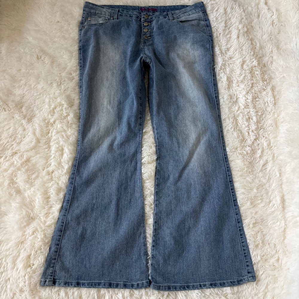 Deb Jeans Womens Size 20 Blue Medium Wash Button Fly Y2K Flare Leg Denim Pants